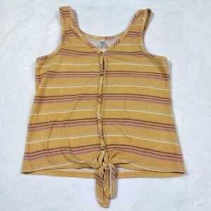 MUDD WOMEN’S STRIPED BUTTON FRONT TIE FRONT CROPPED TANK TOP SIZE MEDIUM